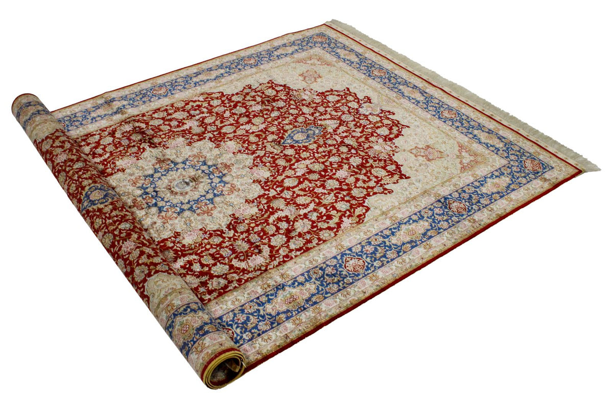 5x8 Red and Blue Turkish Silk Rug