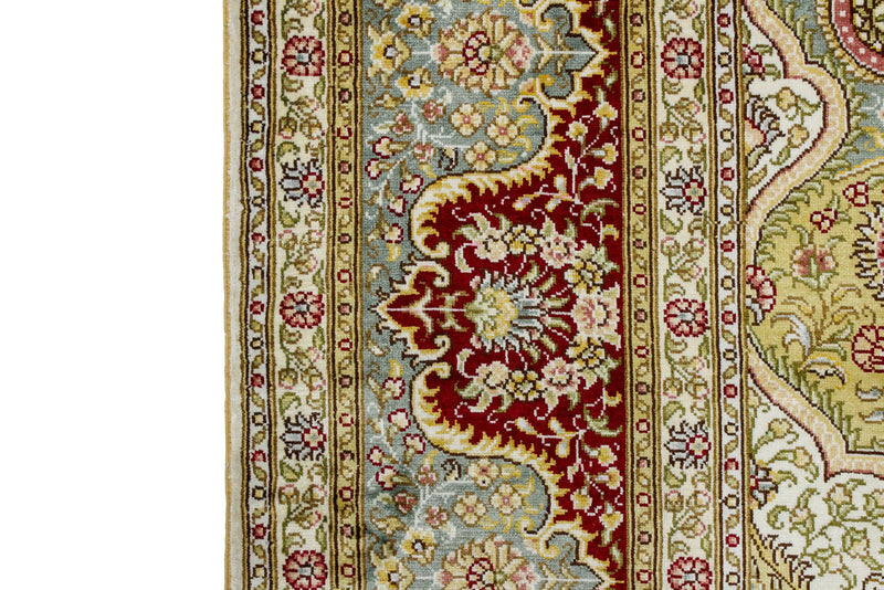 5x7 Ivory and Red Turkish Silk Rug