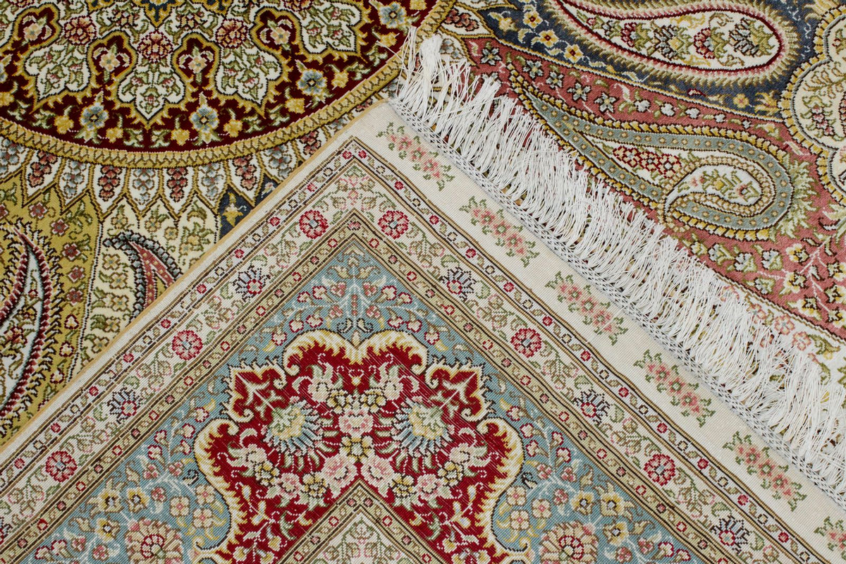 5x7 Ivory and Red Turkish Silk Rug