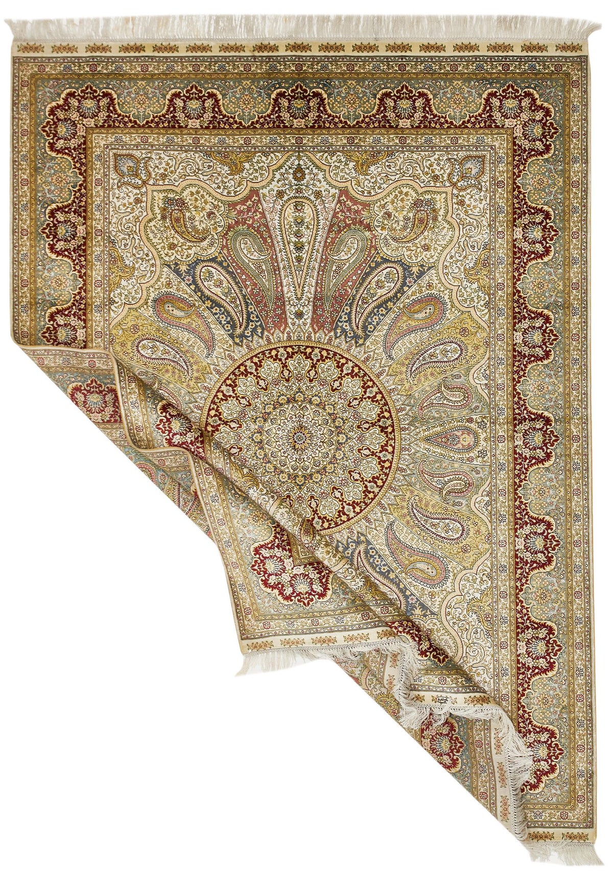 5x7 Ivory and Red Turkish Silk Rug