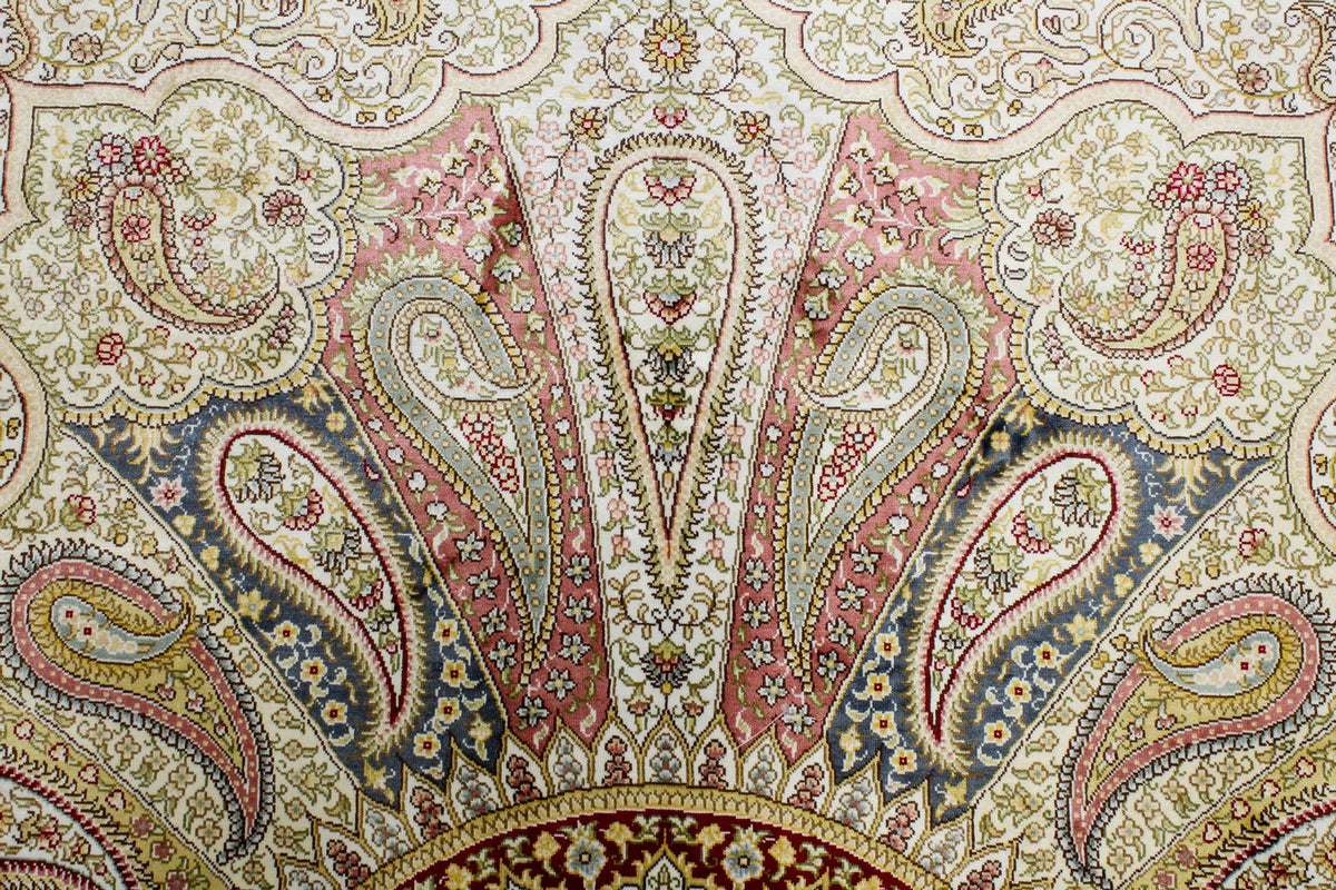 5x7 Ivory and Red Turkish Silk Rug