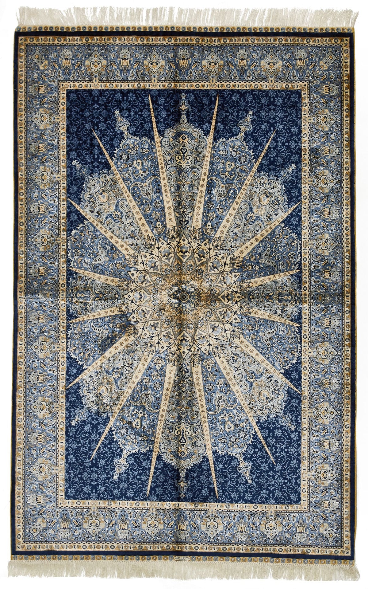 4x6 Navy and Blue Turkish Silk Rug