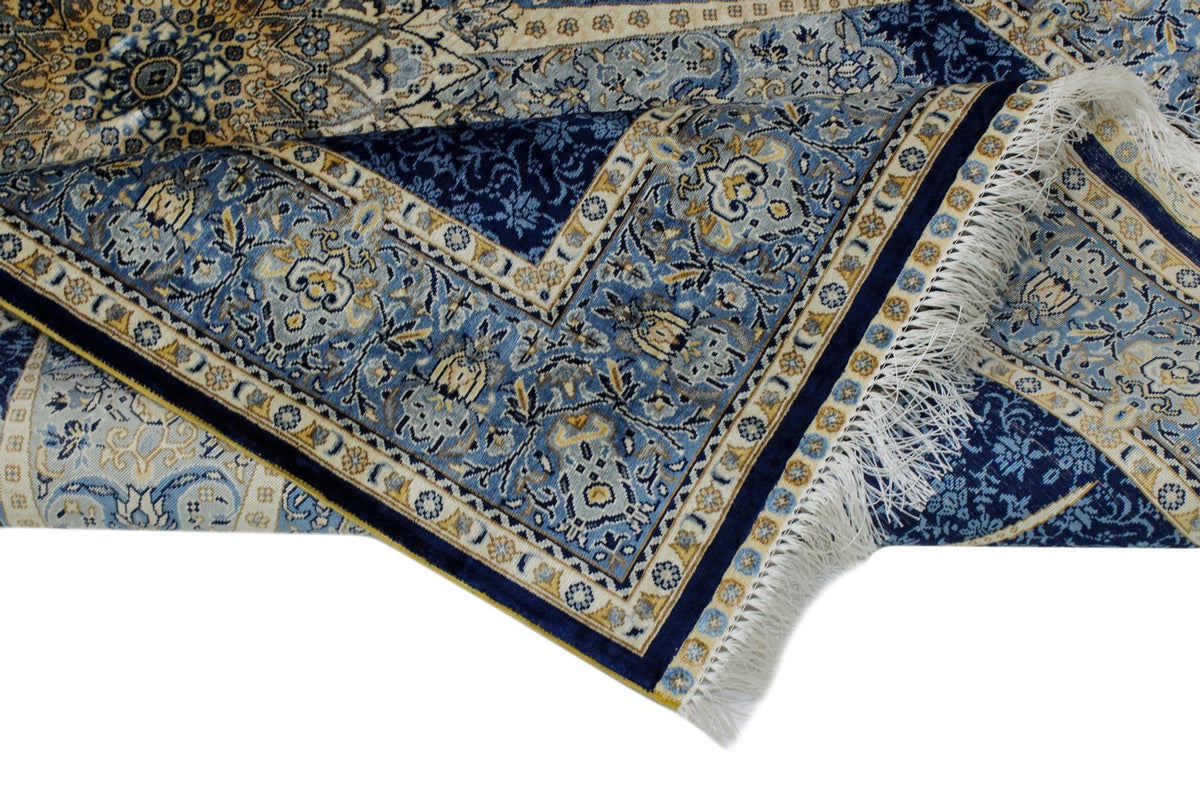 4x6 Navy and Blue Turkish Silk Rug