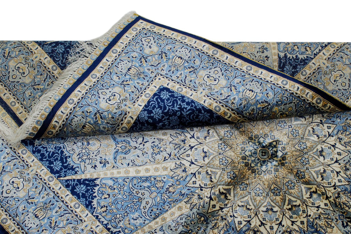 4x6 Navy and Blue Turkish Silk Rug