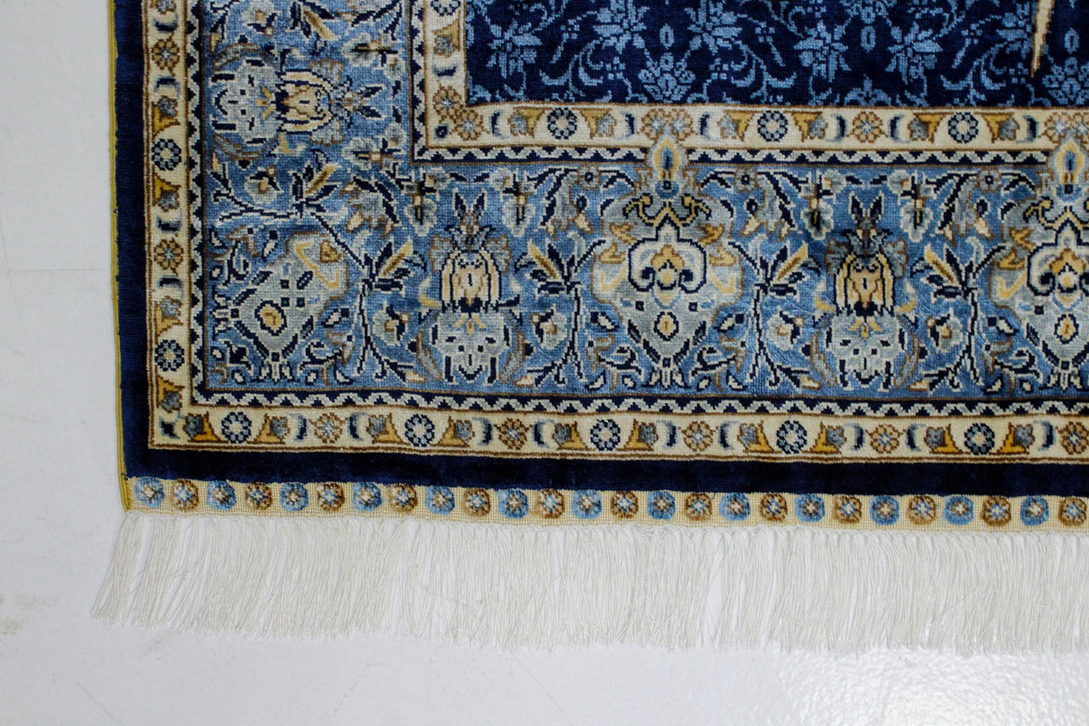 4x6 Navy and Blue Turkish Silk Rug