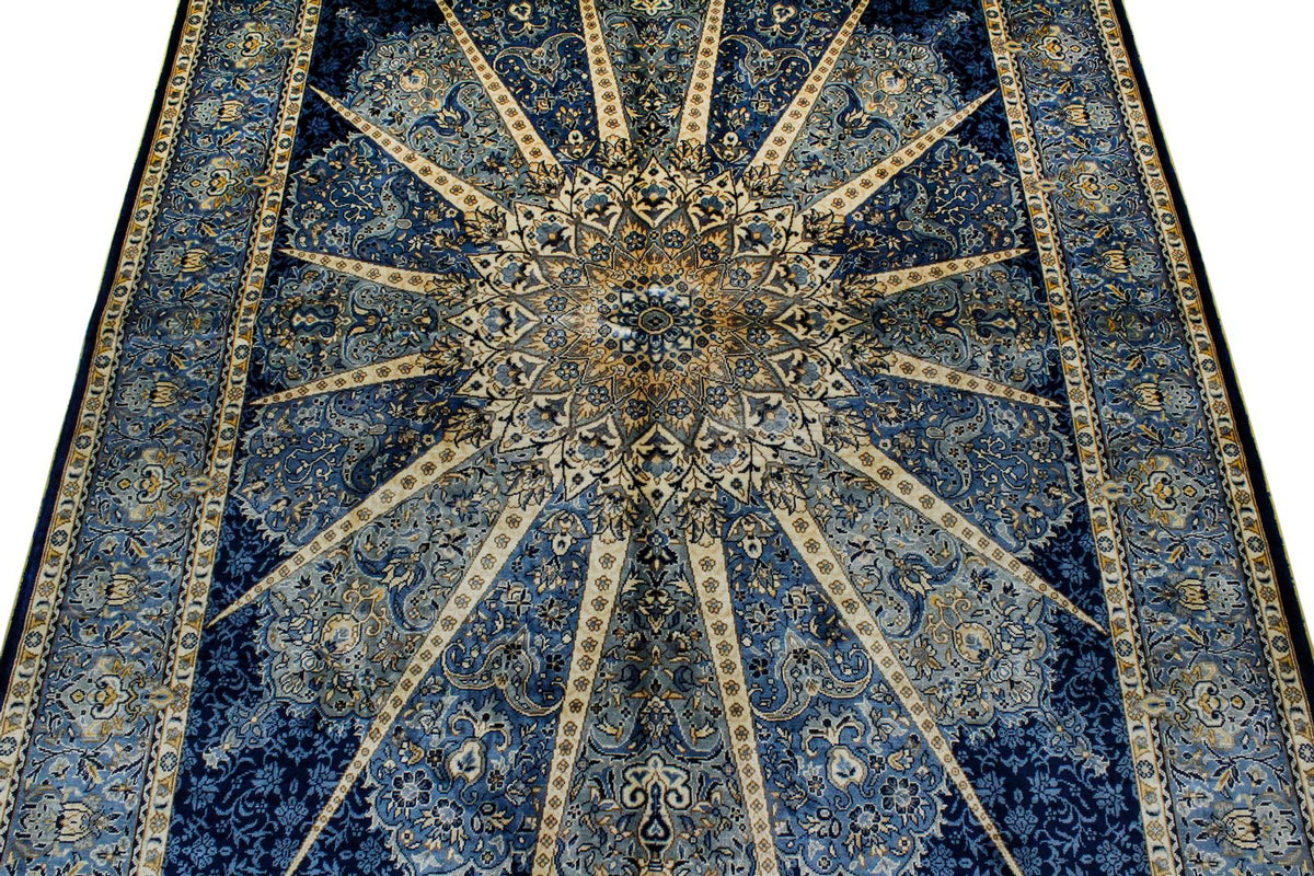 4x6 Navy and Blue Turkish Silk Rug