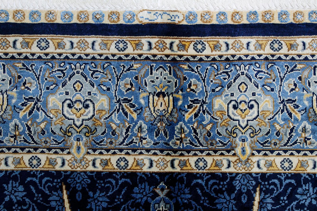 4x6 Navy and Blue Turkish Silk Rug