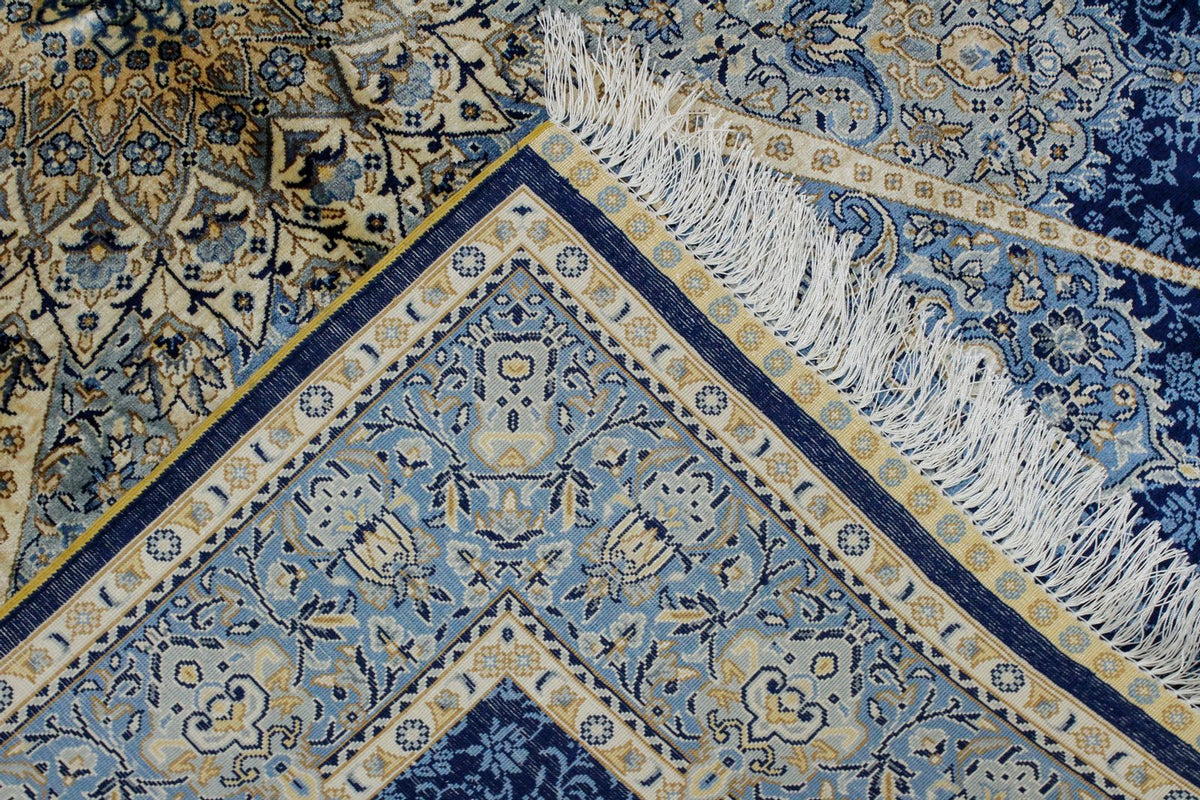 4x6 Navy and Blue Turkish Silk Rug