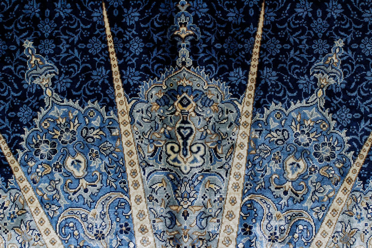 4x6 Navy and Blue Turkish Silk Rug