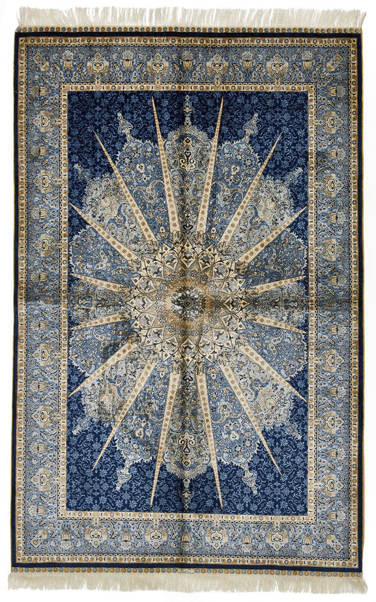 4x6 Navy and Blue Turkish Silk Rug