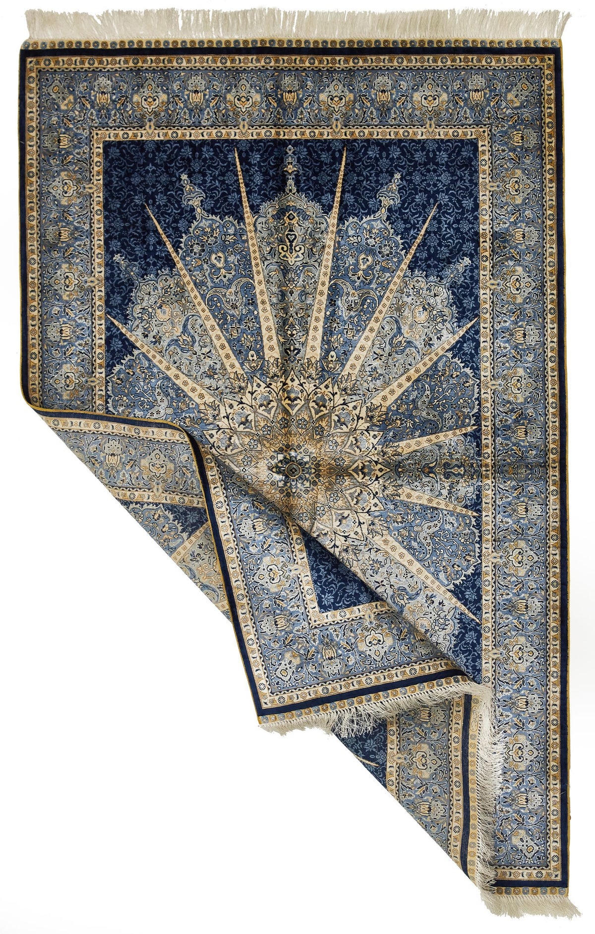 4x6 Navy and Blue Turkish Silk Rug