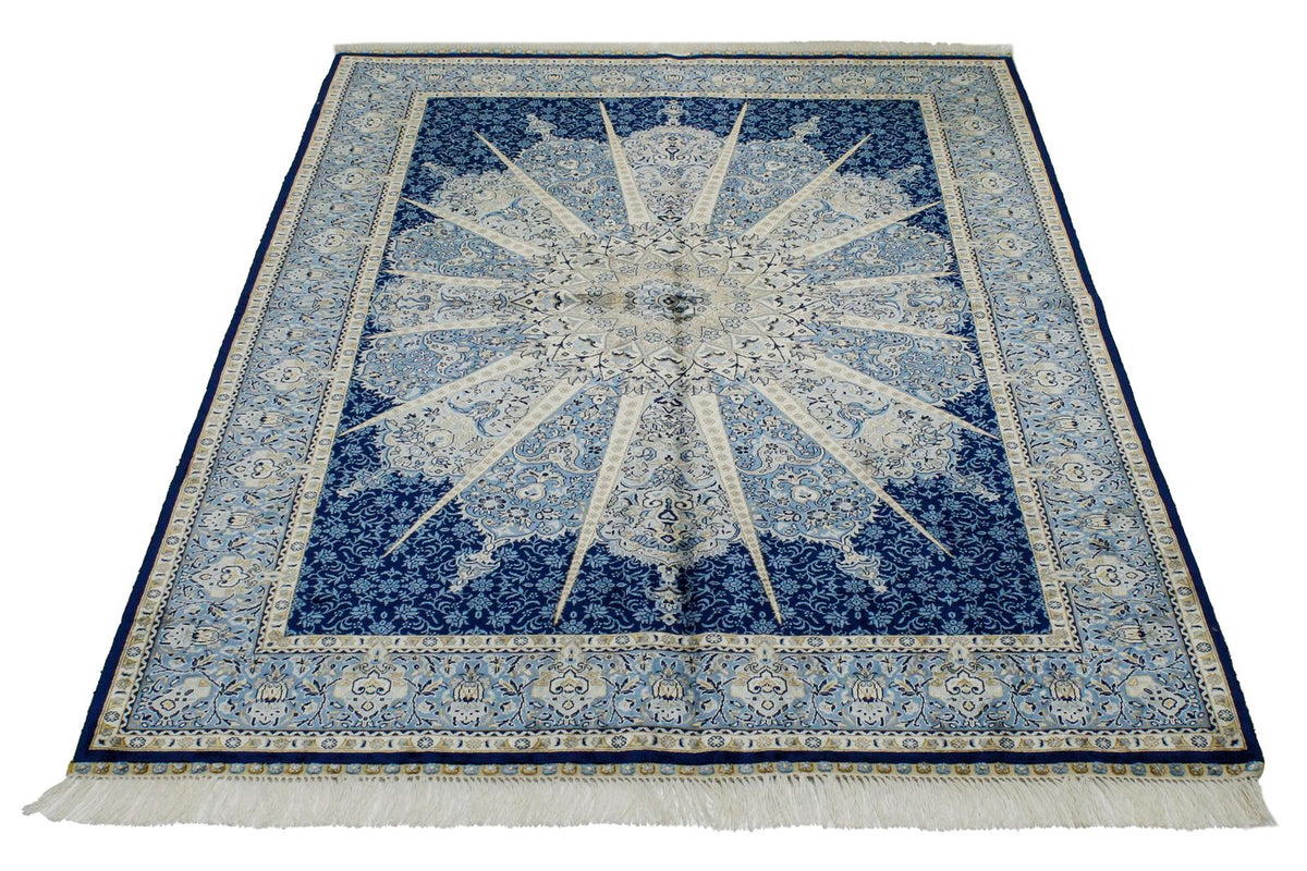 4x6 Navy and Blue Turkish Silk Rug
