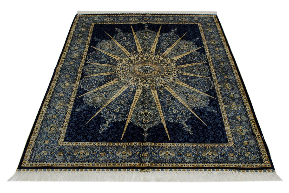 4x6 Navy and Blue Turkish Silk Rug