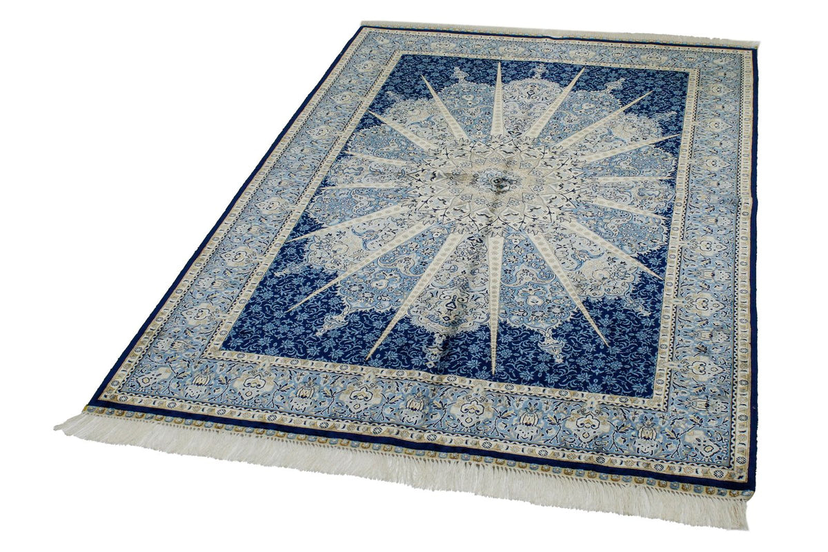 4x6 Navy and Blue Turkish Silk Rug