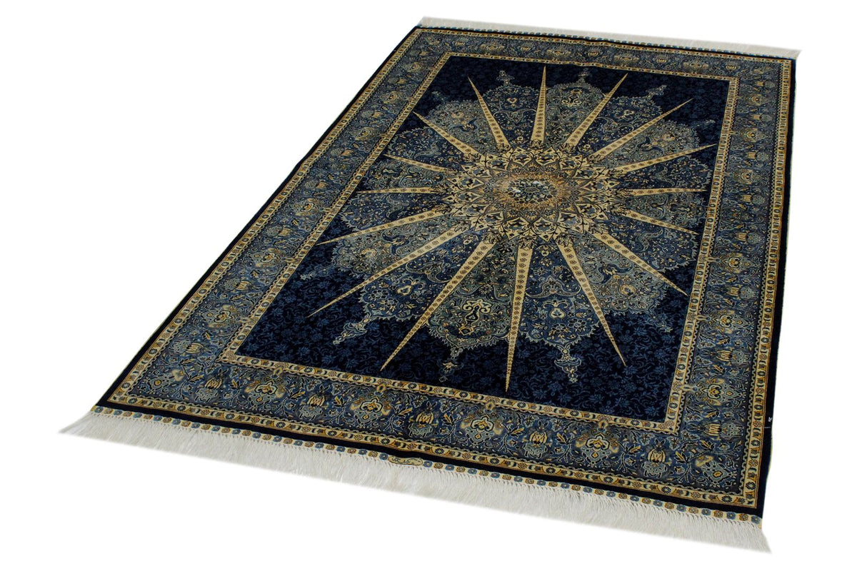 4x6 Navy and Blue Turkish Silk Rug