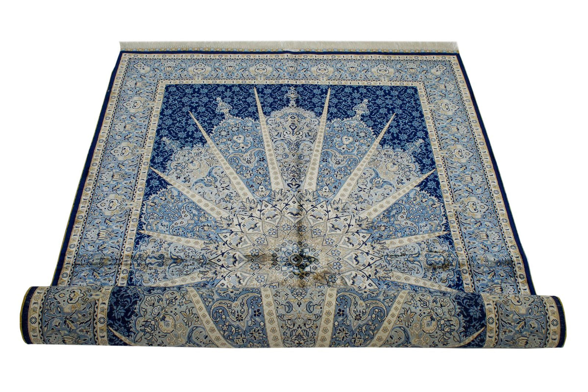 4x6 Navy and Blue Turkish Silk Rug