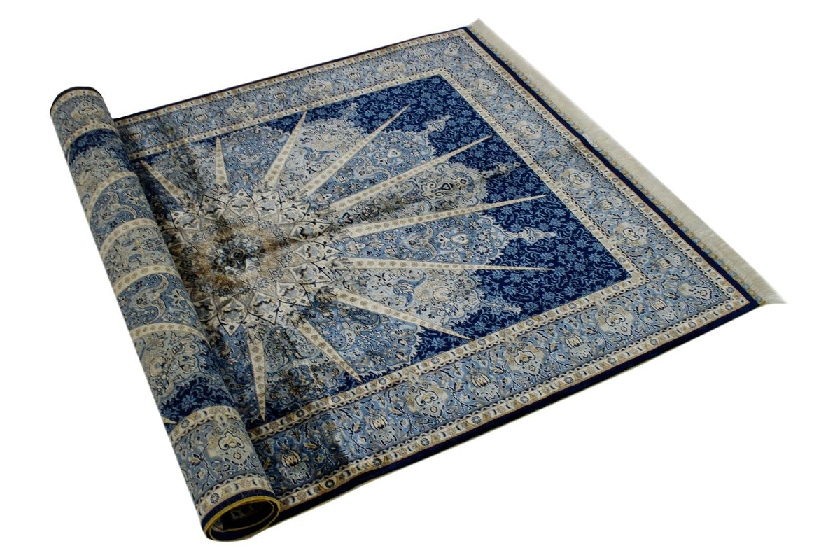 4x6 Navy and Blue Turkish Silk Rug