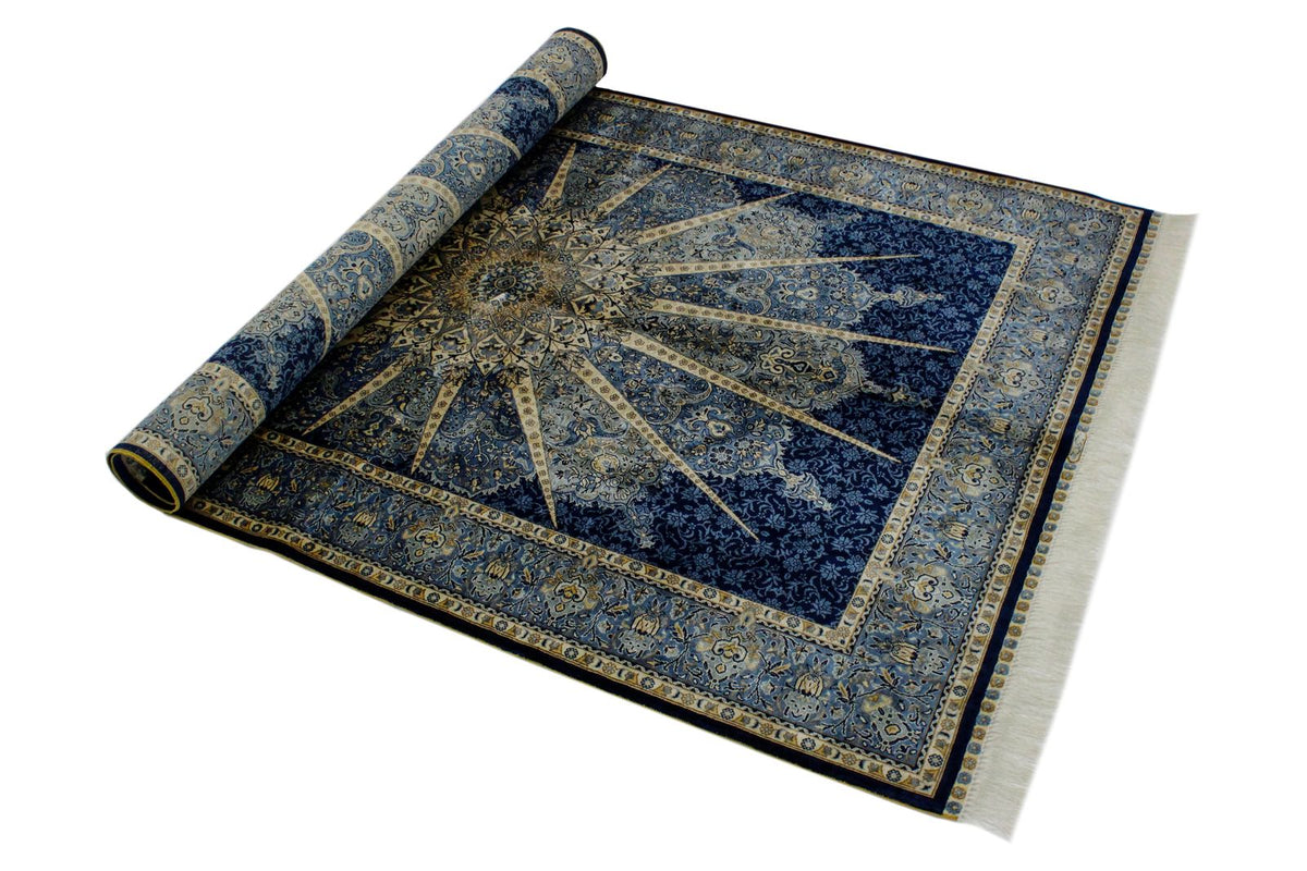 4x6 Navy and Blue Turkish Silk Rug
