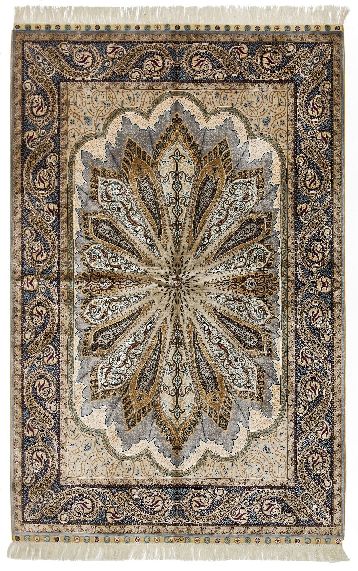 4x6 Gray and Multicolor Turkish Silk Rug