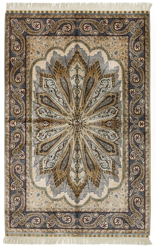 4x6 Gray and Multicolor Turkish Silk Rug