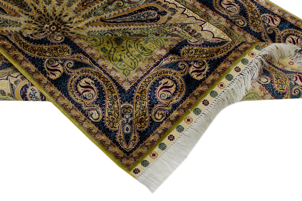 4x6 Green and Navy Turkish Silk Rug