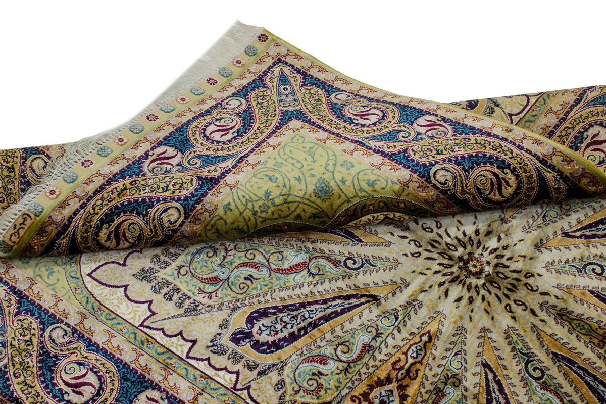 4x6 Green and Navy Turkish Silk Rug