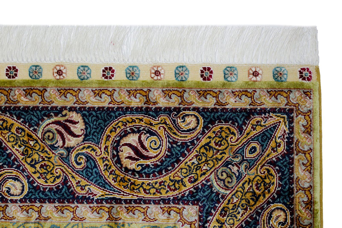 4x6 Green and Navy Turkish Silk Rug