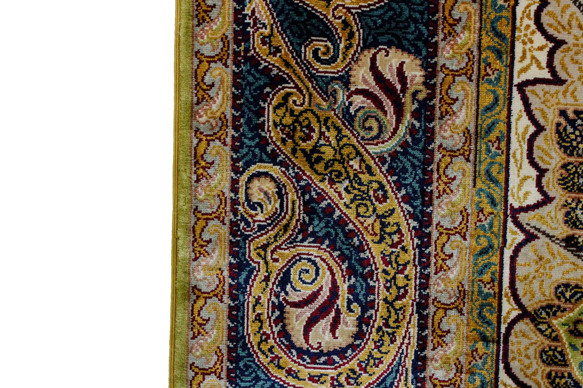 4x6 Green and Navy Turkish Silk Rug