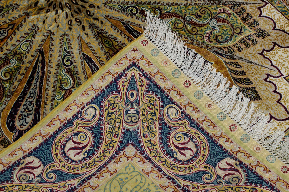 4x6 Green and Navy Turkish Silk Rug