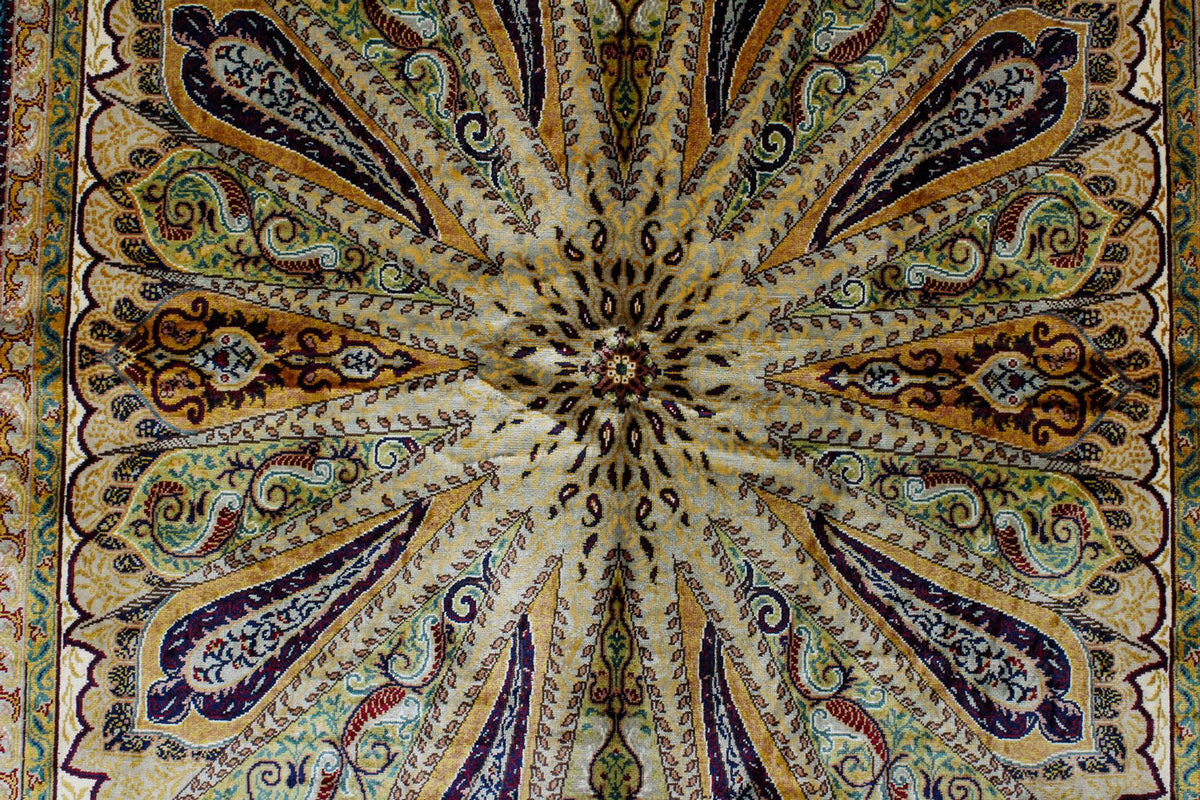 4x6 Green and Navy Turkish Silk Rug