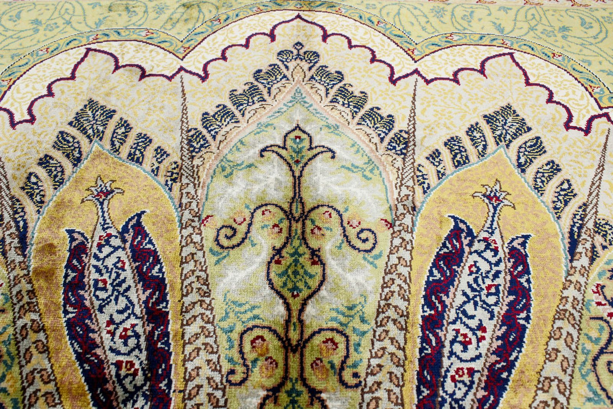 4x6 Green and Navy Turkish Silk Rug