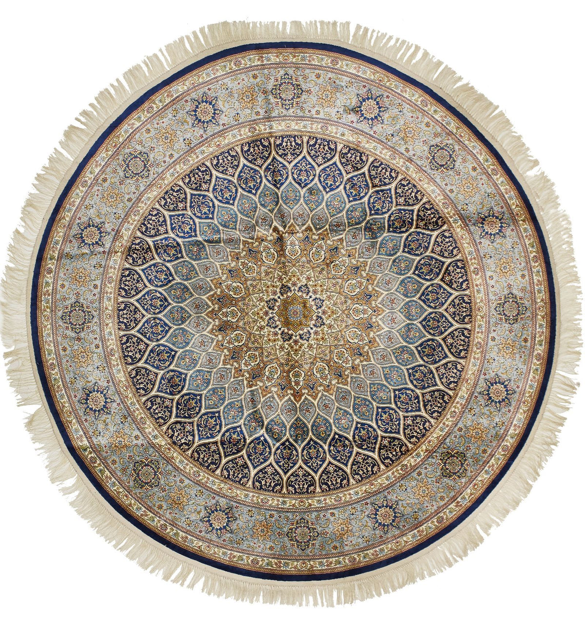 6x6 Navy and Multicolor Turkish Silk Rug