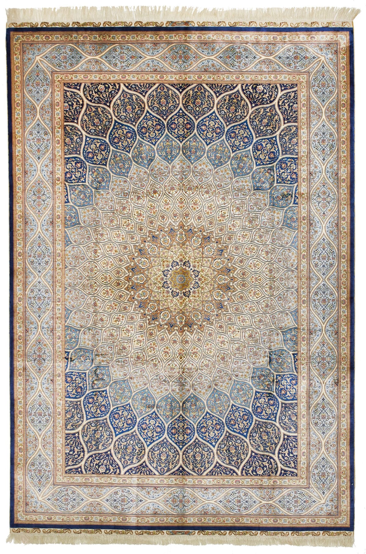 6x9 Navy and Blue Turkish Silk Rug