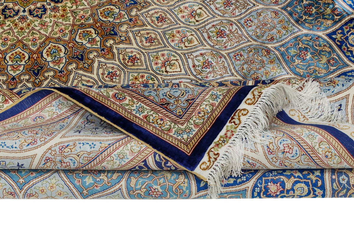 6x9 Navy and Blue Turkish Silk Rug
