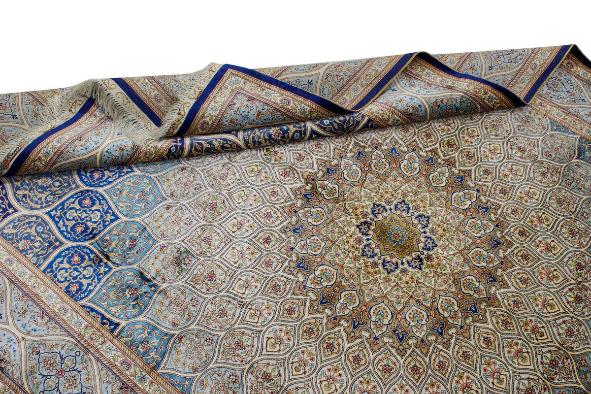 6x9 Navy and Blue Turkish Silk Rug
