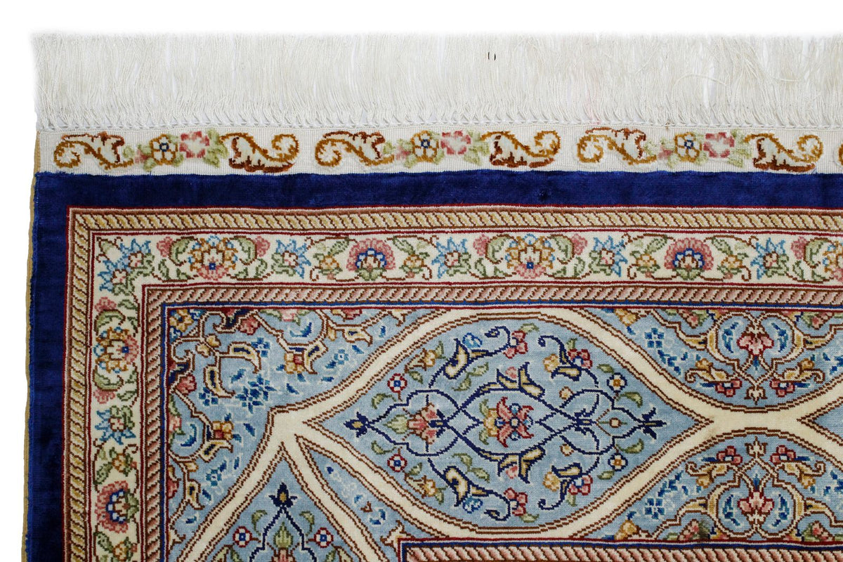 6x9 Navy and Blue Turkish Silk Rug