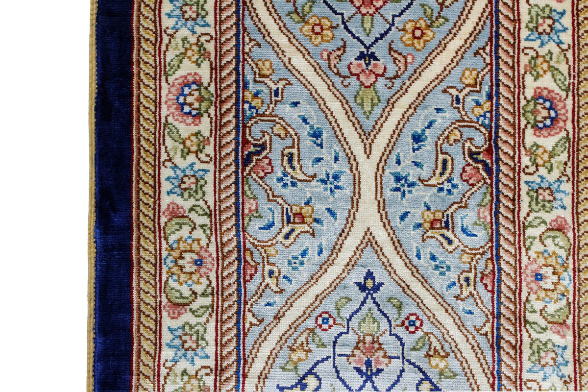 6x9 Navy and Blue Turkish Silk Rug