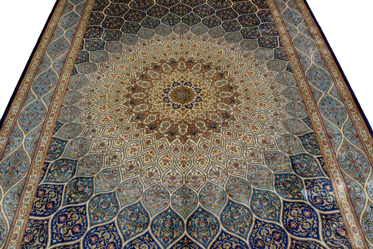 6x9 Navy and Blue Turkish Silk Rug