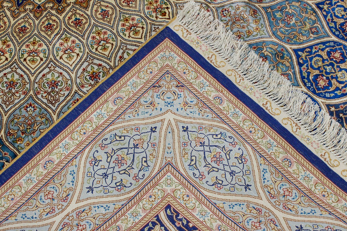 6x9 Navy and Blue Turkish Silk Rug
