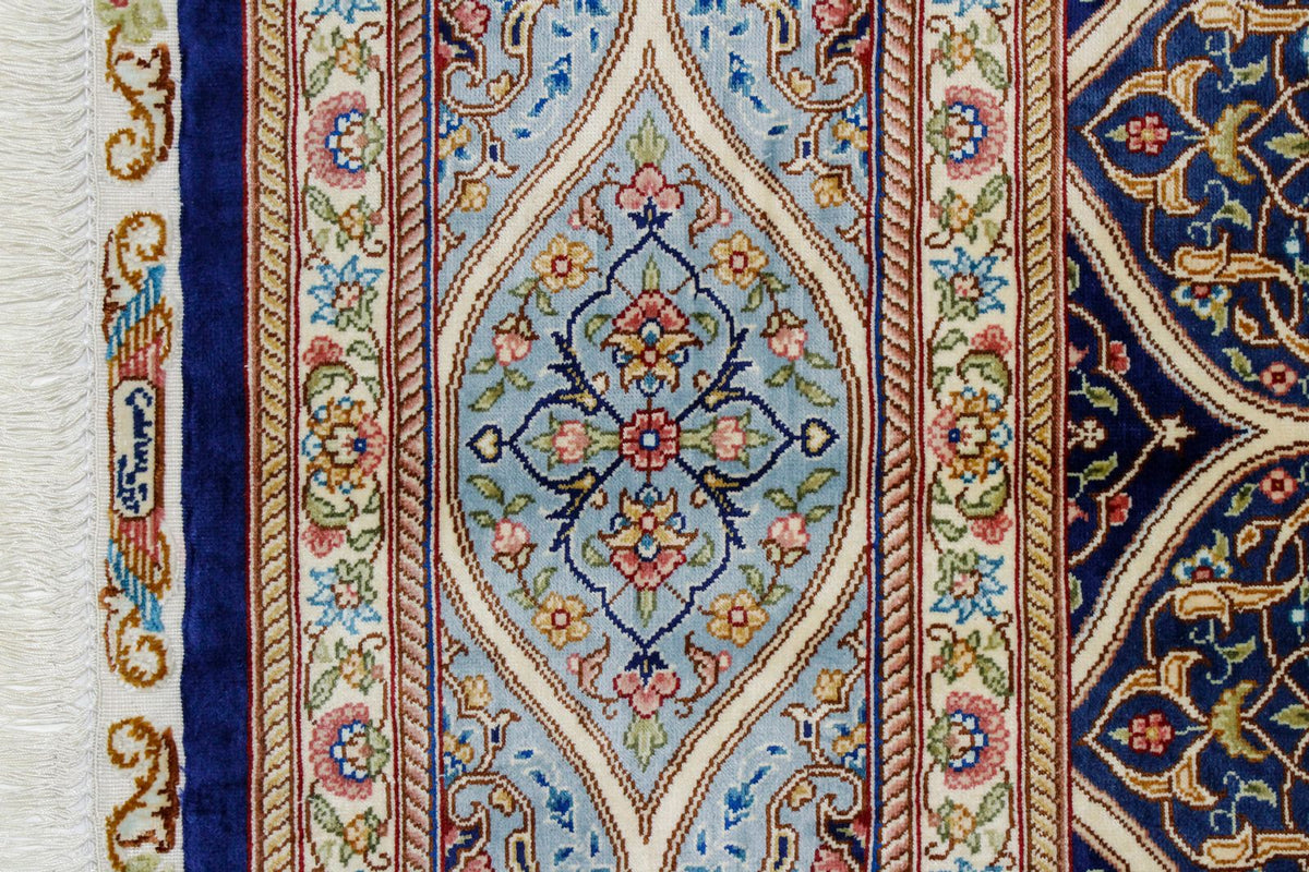 6x9 Navy and Blue Turkish Silk Rug