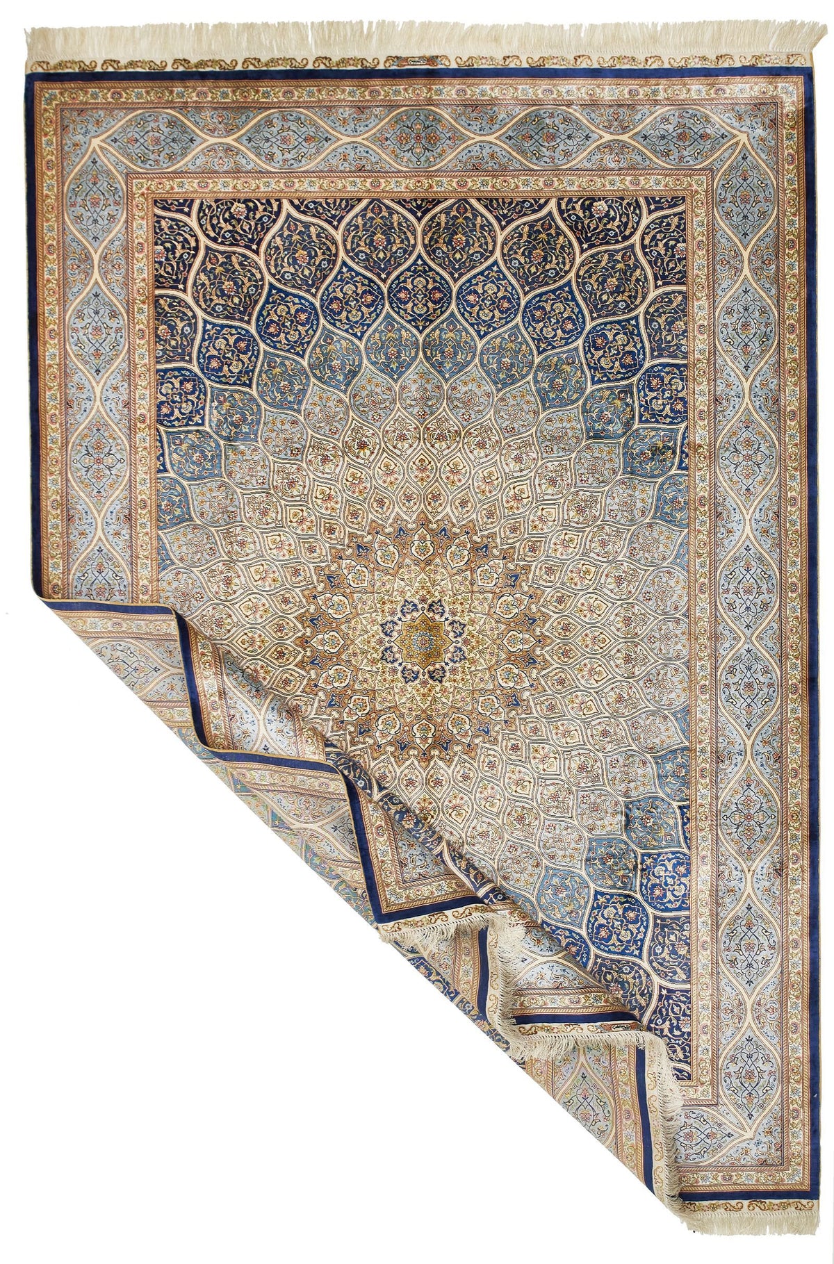 6x9 Navy and Blue Turkish Silk Rug