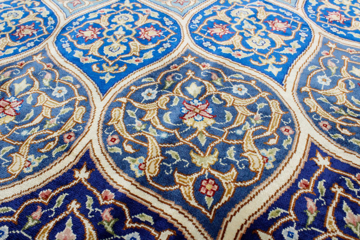 6x9 Navy and Blue Turkish Silk Rug