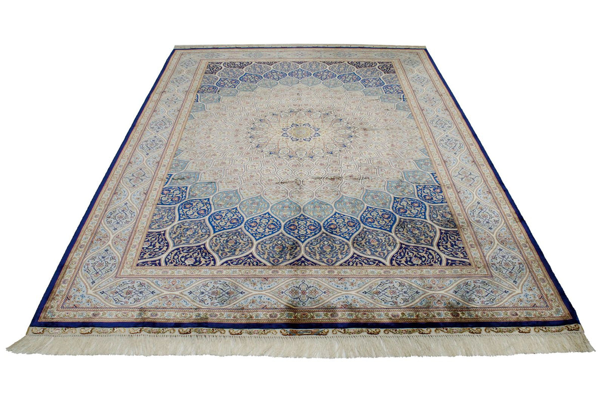 6x9 Navy and Blue Turkish Silk Rug