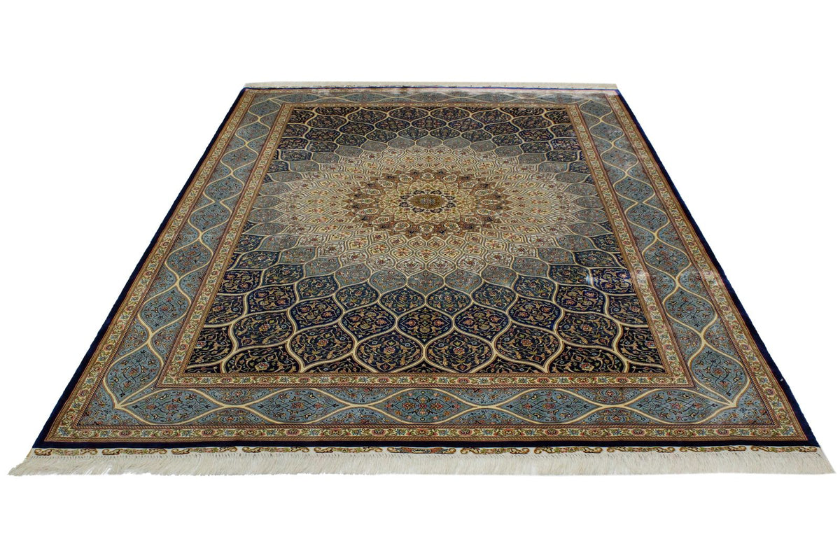 6x9 Navy and Blue Turkish Silk Rug