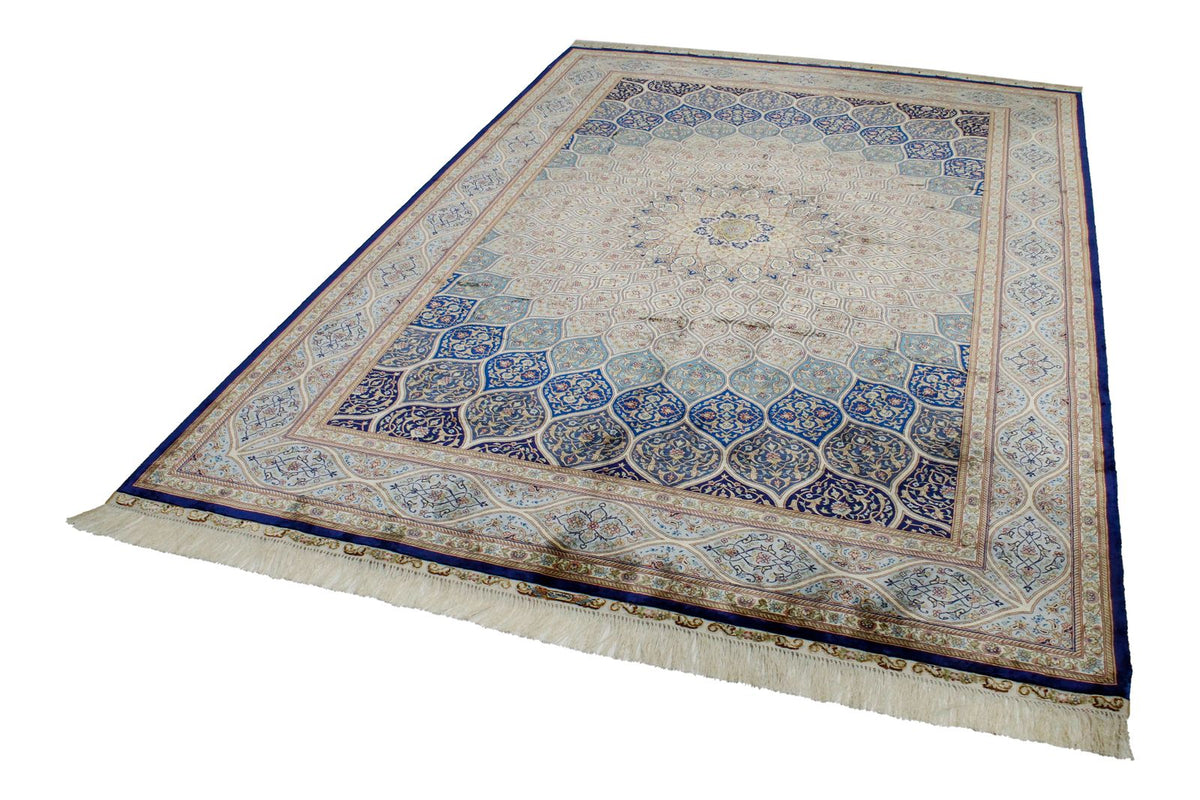 6x9 Navy and Blue Turkish Silk Rug