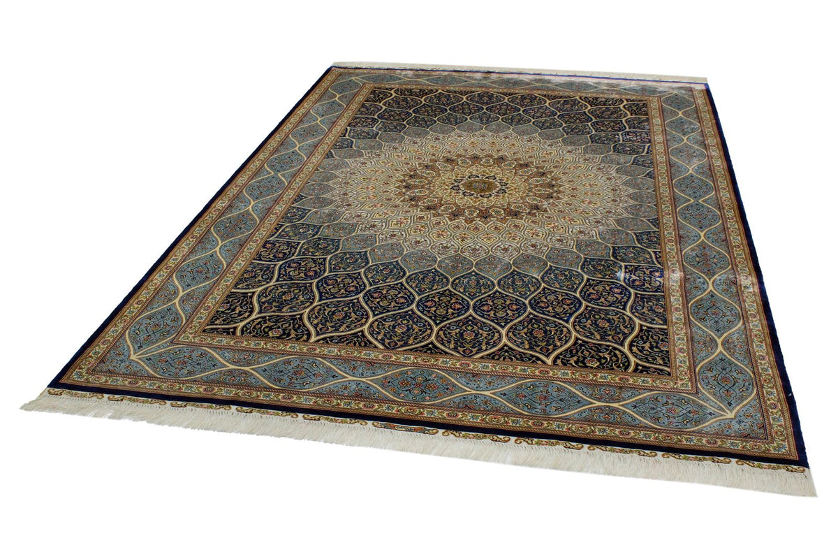 6x9 Navy and Blue Turkish Silk Rug