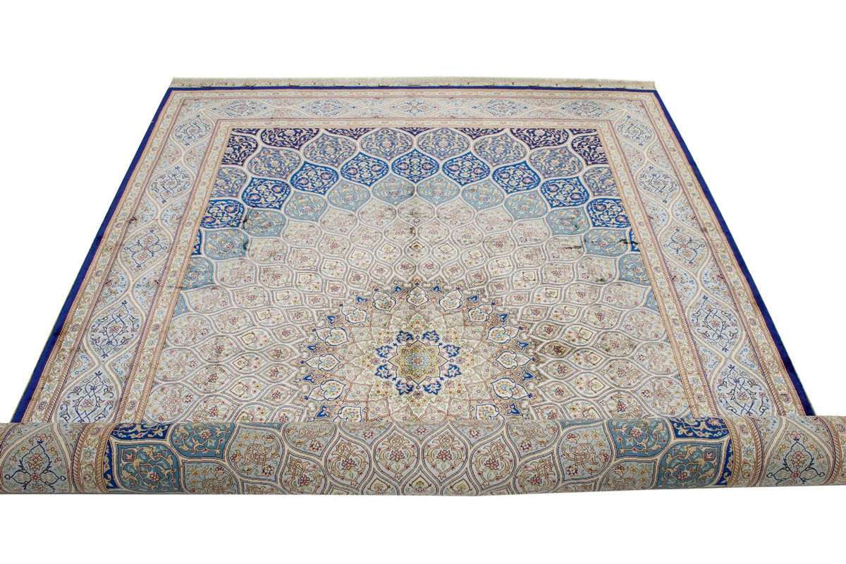 6x9 Navy and Blue Turkish Silk Rug