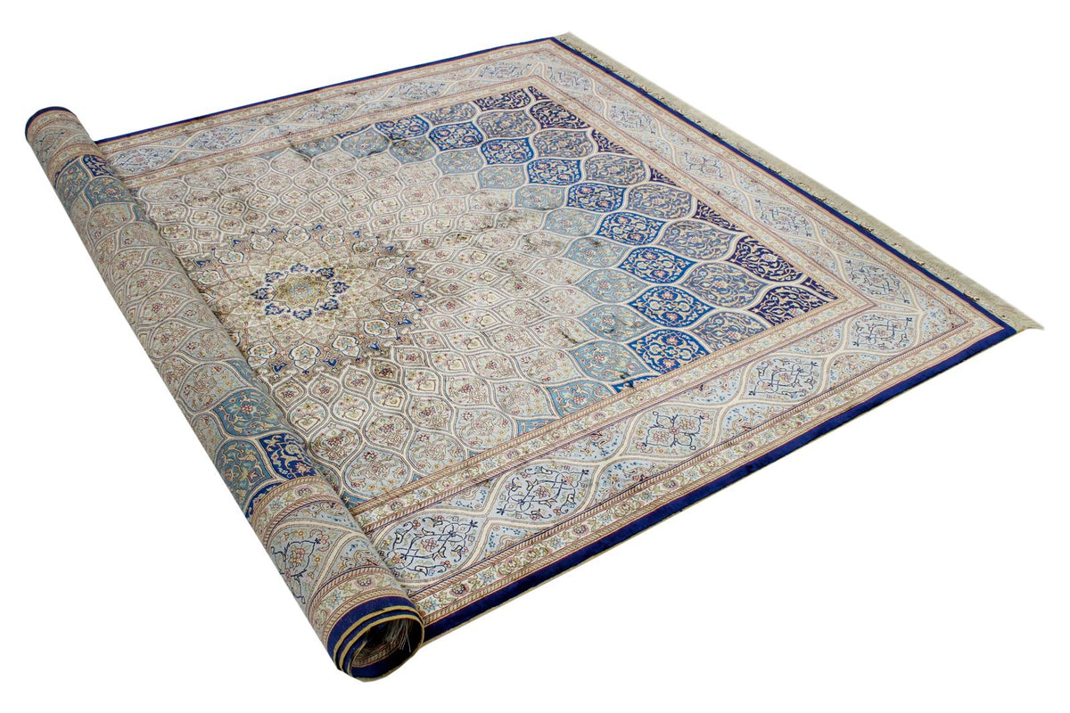 6x9 Navy and Blue Turkish Silk Rug