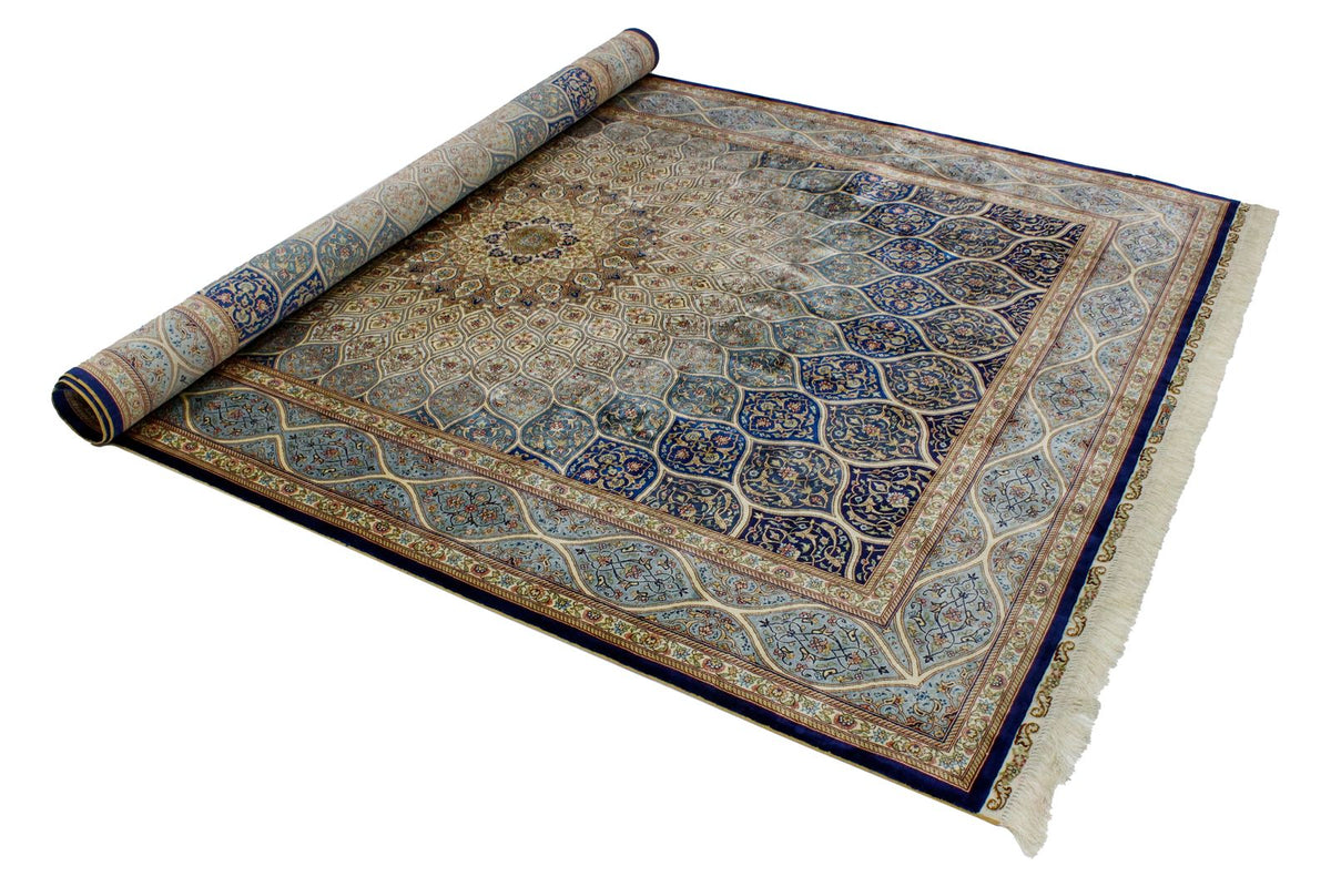 6x9 Navy and Blue Turkish Silk Rug