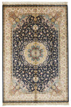 6x9 Navy and Ivory Turkish Silk Rug